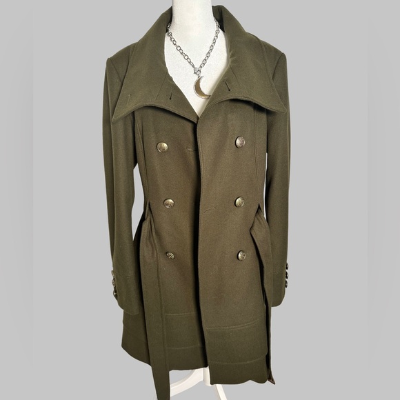 New York & Company Olive Trench Coat with Belt - Picture 3 of 13